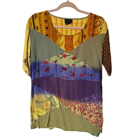 Sacred Threads Tops - Sacred Threads Top M/L Y2K Whimsigoth Patchwork Floral Multi Color Rayon